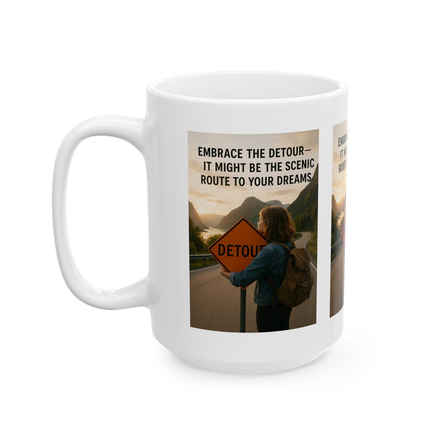 Inspirational Ceramic Mug - Embrace the Detour, Travel Gift, Motivational Coffee Cup, Adventure Mug, Road Trip Decor