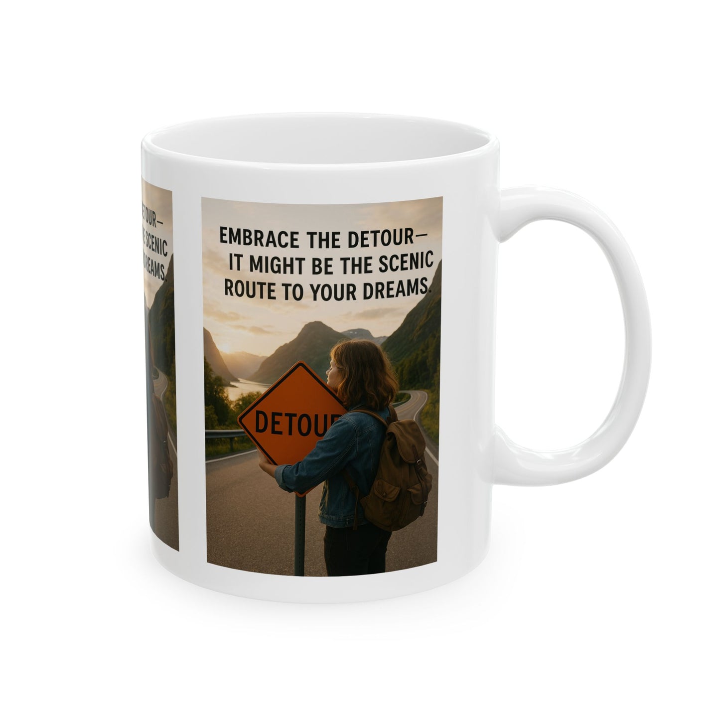 Inspirational Ceramic Mug - Embrace the Detour, Travel Gift, Motivational Coffee Cup, Adventure Mug, Road Trip Decor