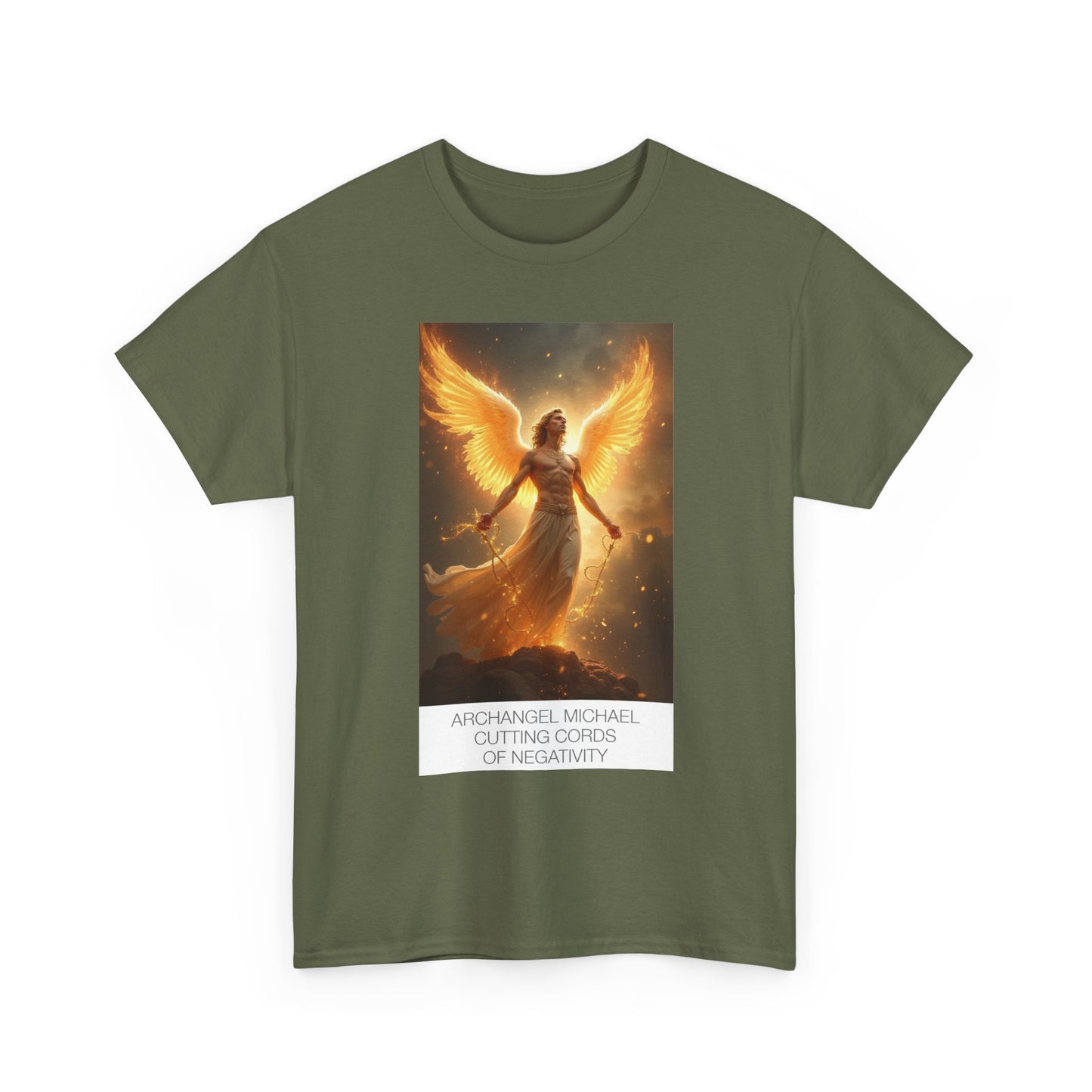 Archangel Michael Heavy Cotton Tee, Spiritual T-Shirt, Angelic Design Top, Empowerment Apparel, Gift for Him/Her