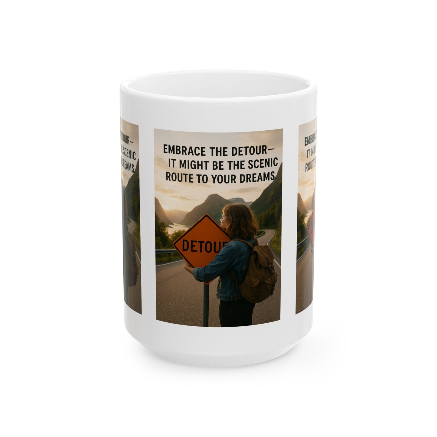 Inspirational Ceramic Mug - Embrace the Detour, Travel Gift, Motivational Coffee Cup, Adventure Mug, Road Trip Decor