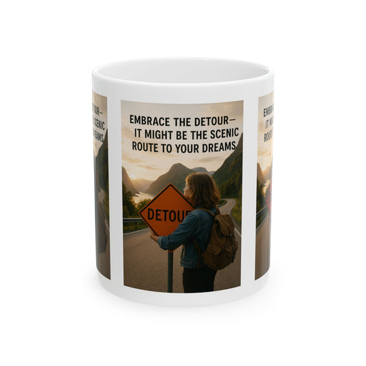 Inspirational Ceramic Mug - Embrace the Detour, Travel Gift, Motivational Coffee Cup, Adventure Mug, Road Trip Decor
