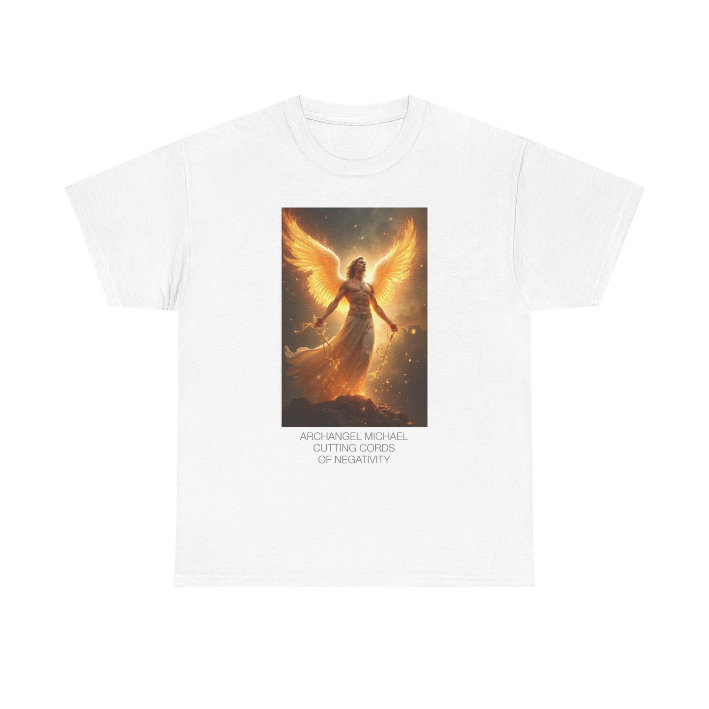 Archangel Michael Heavy Cotton Tee, Spiritual T-Shirt, Angelic Design Top, Empowerment Apparel, Gift for Him/Her