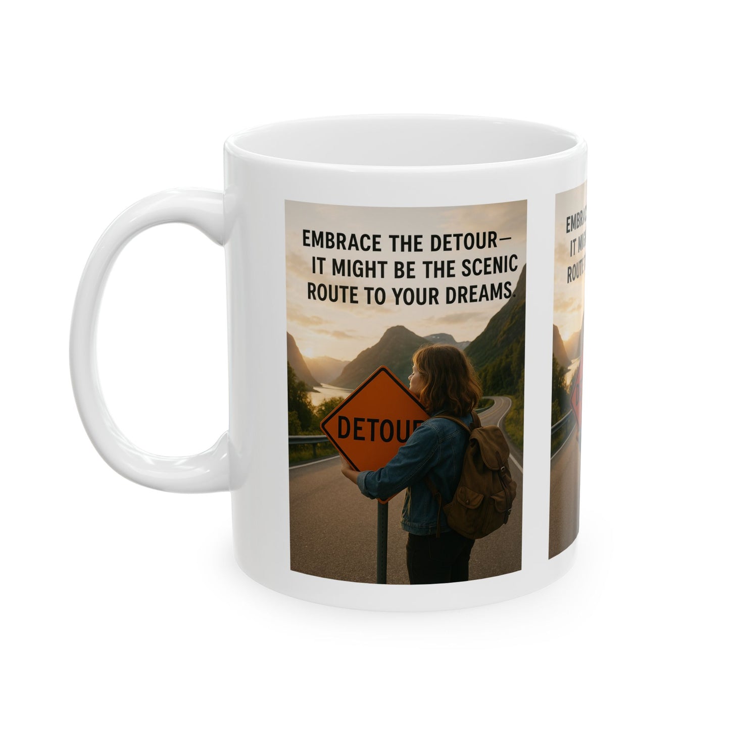 Inspirational Ceramic Mug - Embrace the Detour, Travel Gift, Motivational Coffee Cup, Adventure Mug, Road Trip Decor