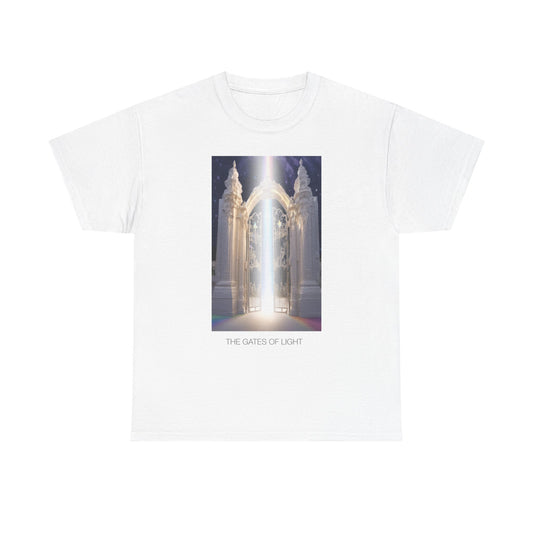 Unisex Heavy Cotton Tee: The Gates of Light, Inspirational T-Shirt, Spiritual Gift, Artistic Tee, Unique Graphic Top, Casual Wear